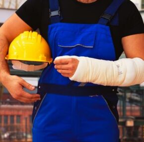 Worker with broken arm that he suffered on the job