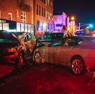 Car crash at night city in pieces