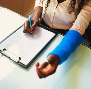 Injured female employee filing for workers' compensation benefit
