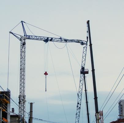 Crane collapsed on the construction site