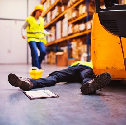 An injured worker after an accident in a warehouse