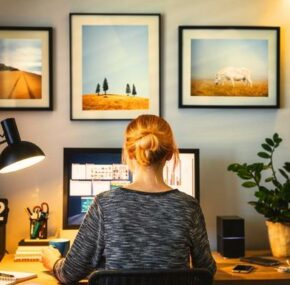 Woman working remotely at home
