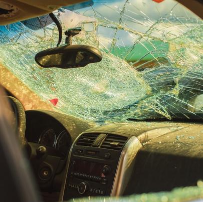 Broken windshield, car accident aftermath
