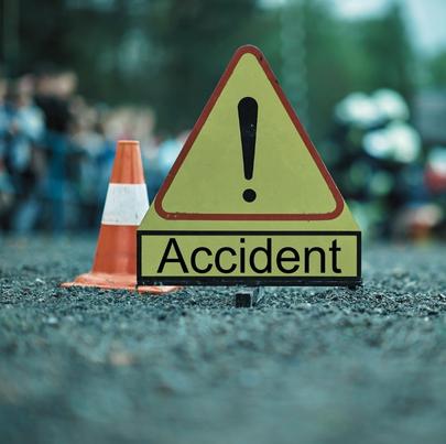 Car accident sign on the road