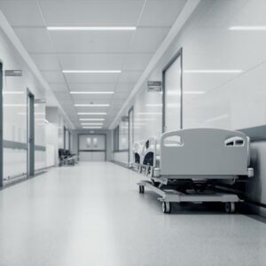 Empty modern and clean hospital corridor interior.