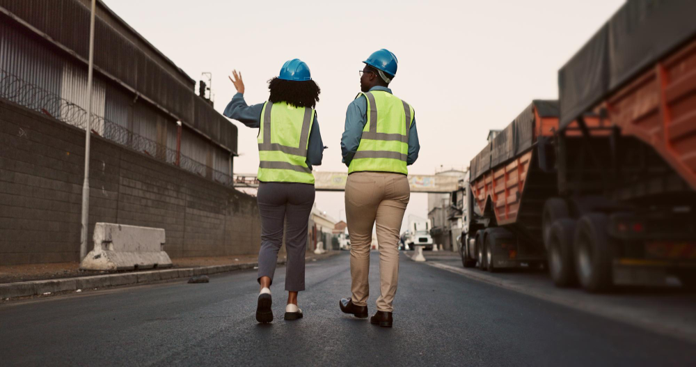 Construction workers talking